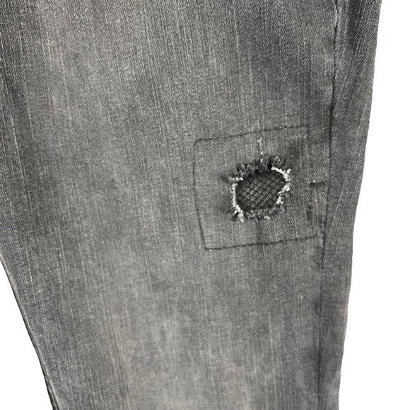 Free People Black Distressed Fishnet Mesh Skinny Jeans Size 28 - Picture 6 of 9